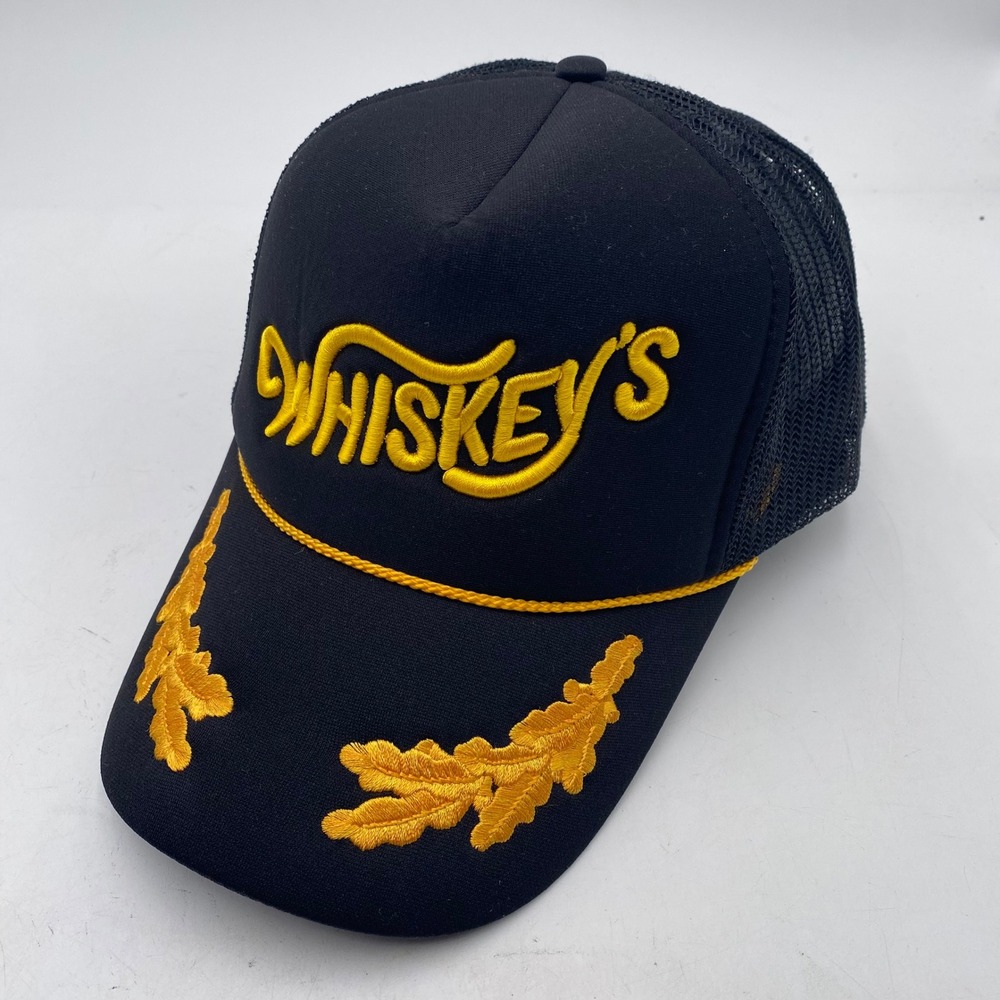 WHISKEY'S OTTO Trucker Hat Cap Mens OSFM Black Yellow Ketchum Idaho Retro Mesh